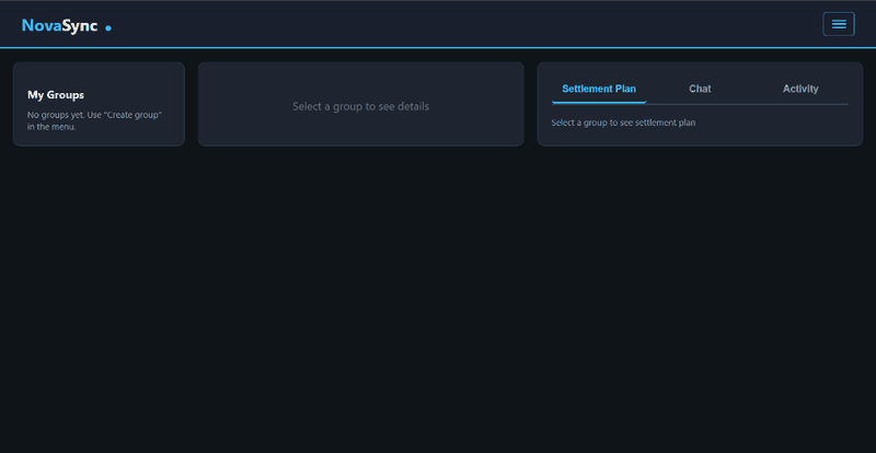 NovaSync — expense groups, analytics, and settlement plan