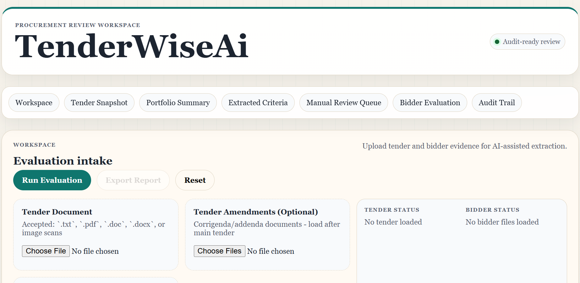 TenderWise AI — Procurement Review Workspace screenshot
